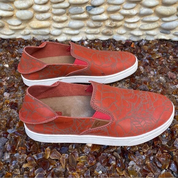 Olukai Pehuea Lau Paprika Leather Lei Drop in Heel Easy On/Off Slip On 6.5 EUC! - Picture 9 of 9